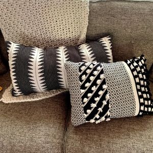 Black + White Aztech Boho Throw Decor Pillows
